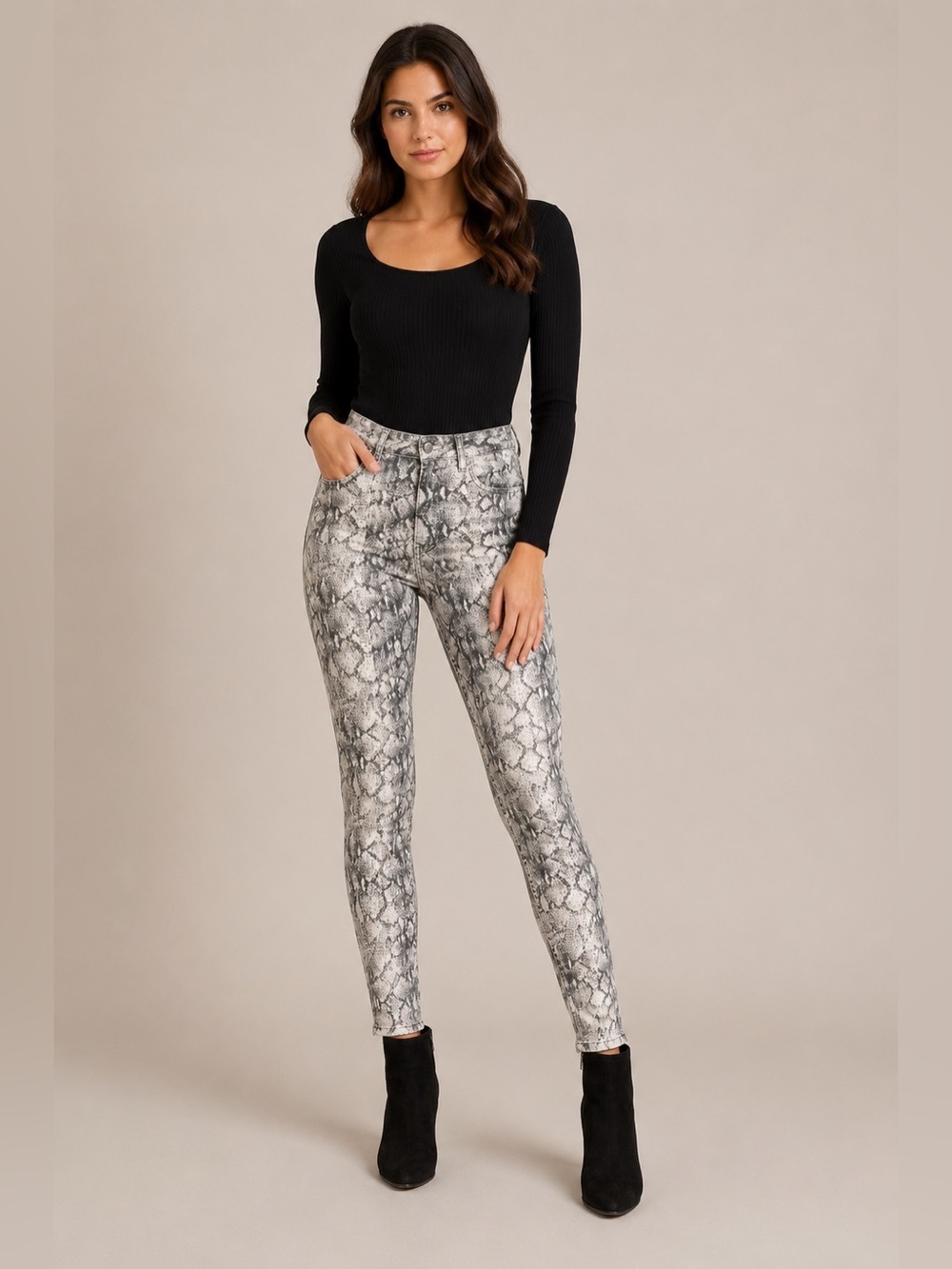 🐍 Sam Edelman Snakeskin Print High Rise Skinny Jeans 31 NWT